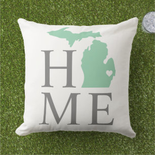 Michigan Hem Mint Tillstånd Grå Text Kudde