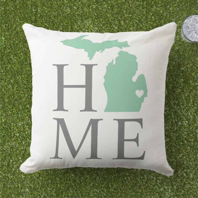 Michigan Hem Mint Tillstånd Grå Text Kudde (Gräs)