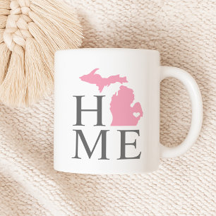 Michigan Hem Rosa och Grå Stat Hjarta Kaffemugg