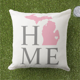 Michigan Hem Rosa Stat Grå Text Kudde