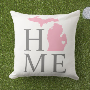 Michigan Hem Rosa Stat Grå Text Kudde