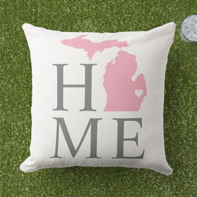 Michigan Hem Rosa Stat Grå Text Kudde (Gräs)