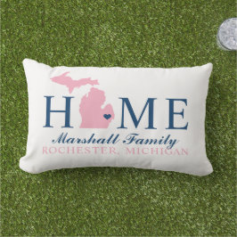 Michigan Hem Rosa Stat Navy Familj Monogram Lumbarkudde