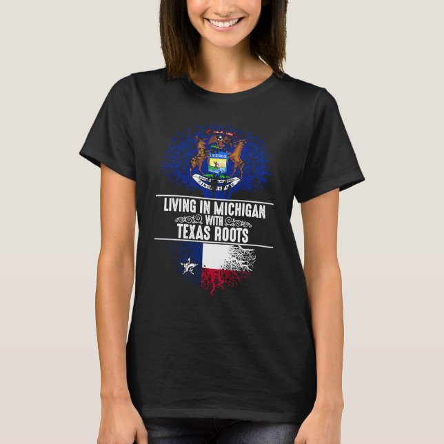 Michigan Hem Texas Rötter Stat Träd Flagga Kärlek T Shirt (Framsida)