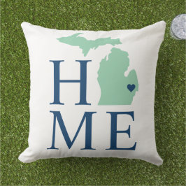 Michigan Hem Trädgårdsmint Stat Navy Text Kudde