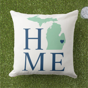 Michigan Hem Trädgårdsmint Stat Navy Text Kudde