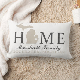 Michigan Hem Vit Beige Familj Stad Monogram Lumbarkudde