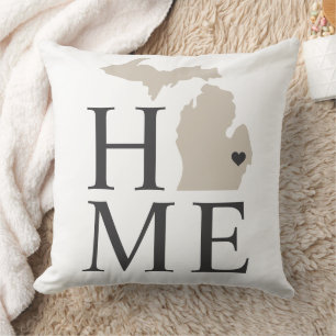 Michigan Hem Vit Beige Stat Hjärta Kudde