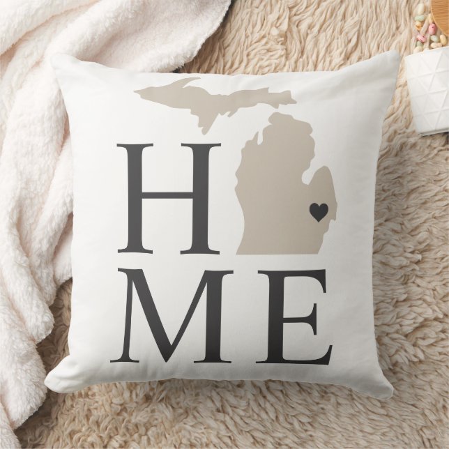 Michigan Hem Vit Beige Stat Hjärta Kudde (Filt)