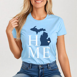 Michigan Hemm Navy Blue Anpassad Hjärtstadsmarkör T Shirt