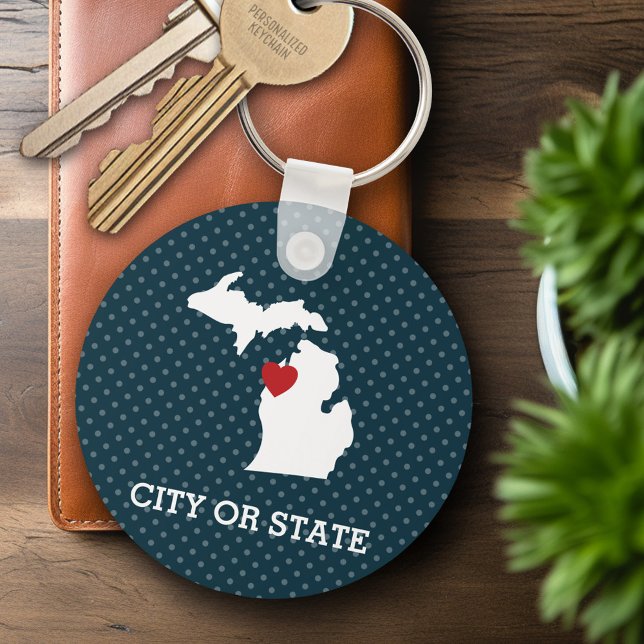 Michigan Hemstatskarta - Anpassad hjärta Nyckelring (Personalized Keychain - Michigan)