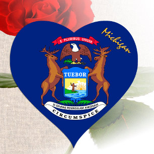 Michigan-hjärtesticker, patriotisk Michigan-flagga Hjärtformat Klistermärke