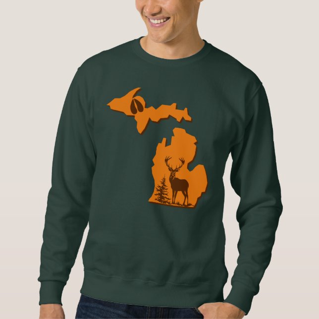 Michigan Hjort Hunter Forest Grönt Sweatshirt (Framsida)