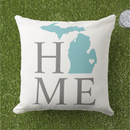Michigan Home Aqua Blue Anpassningsbar City Heart Kudde