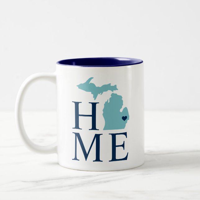 Michigan Home Aqua Navy Blue Anpassningsbar City H Två-Tonad Mugg (Vänster)