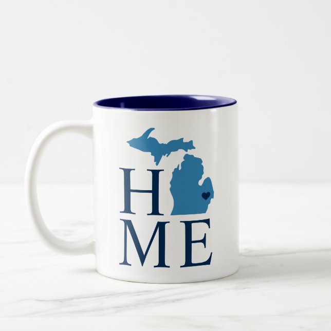 Michigan Home Blue och Navy Anpassningsbar City He Två-Tonad Mugg (Vänster)