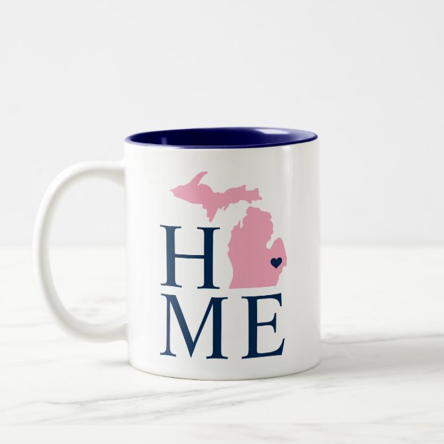 Michigan Home Navy Blue and Rosa Anpassningsbar Ci Två-Tonad Mugg (Vänster)