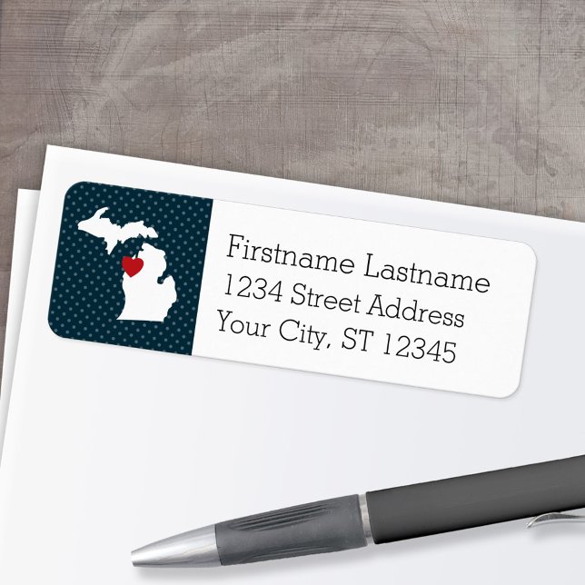 Michigan Home State City Karta - Anpassningsbar He Returadress Etikett (Personalized Mailing Label with Return Address and State Map - Low Minimum)