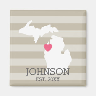 Michigan Home State City Karta - Personligt bröll Magnet