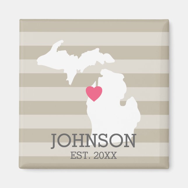 Michigan Home State City Karta - Personligt bröllp Magnet (Framsidan)