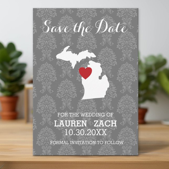 Michigan Home State Karta Bröllop spara datum Spara Datumet (Custom Save the Date Invitation with Download Option)