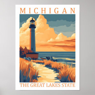 Michigan i den Underbara Sjöar-staten USA Travel S Poster