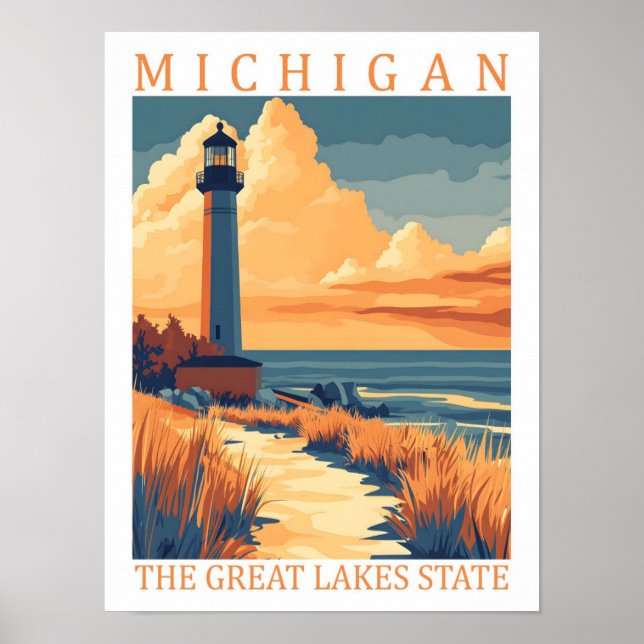 Michigan i den Underbara Sjöar-staten USA Travel S Poster (Framsidan)