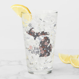 Michigan I Kärlek Blommigt Fylld Silhouette Glaskopp