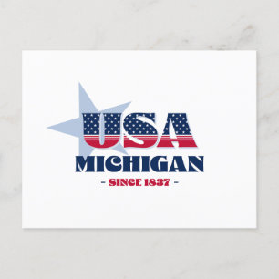 Michigan i rött, vitt och blått vykort