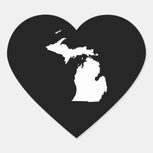 Michigan i vitt och svart hjärtformat klistermärke