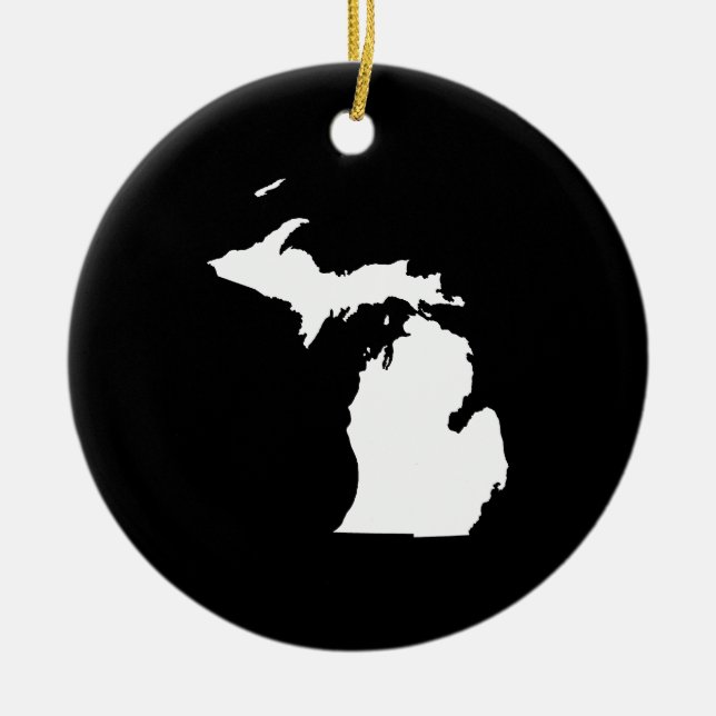 Michigan i vitt och svart julgransprydnad keramik (Framsidan)