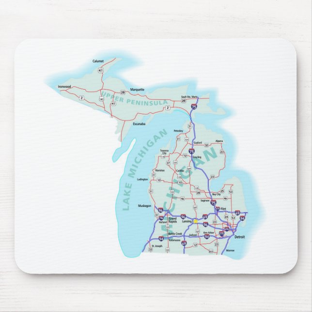 Michigan Interstate karta Mousepad Musmatta (Framsidan)