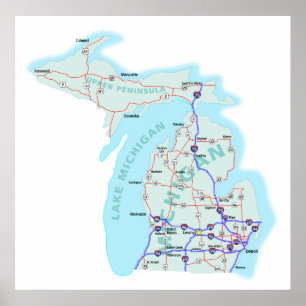 Michigan Interstate kartatryck Poster