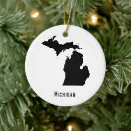 Michigan Karta - Black and White Modern Michigan K Julgransprydnad Keramik
