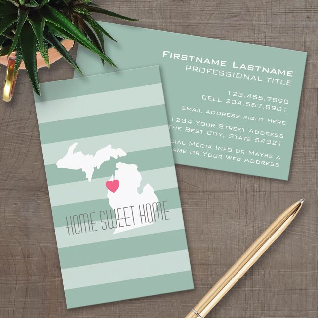 Michigan Karta Hemstat Kärlek med Anpassad Hjärtfo Visitkort (Custom Business Card Template)