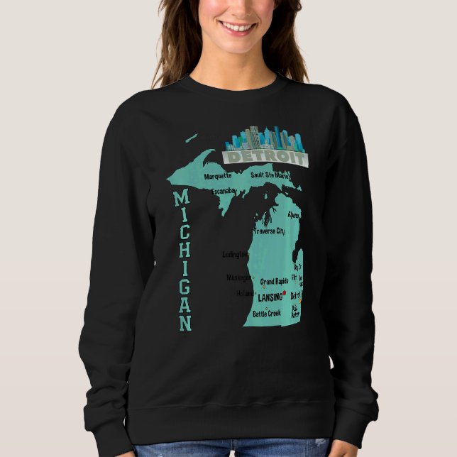 Michigan Karta huvudstäder med staden Skyline T Shirt (Framsida)