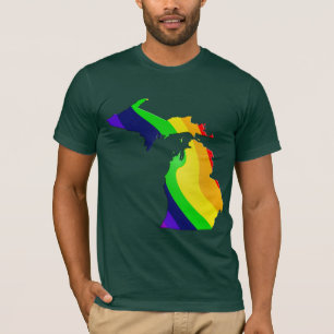 Michigan karta i en regnbågeT-tröja Tee Shirt