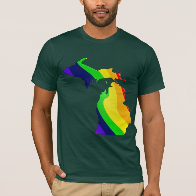 Michigan karta i en regnbågeT-tröja Tee Shirt (Framsida)