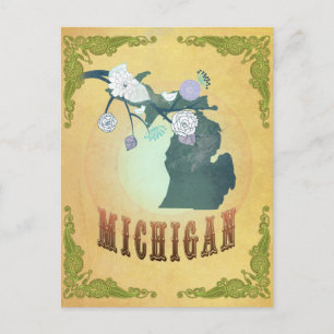 Michigan-karta med underbara fåglar vykort
