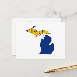 Michigan Karta Shaped Ord Art Wolverine State Blue Vykort