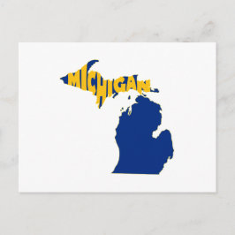 Michigan Karta Shaped Ord Art Wolverine State Blue Vykort
