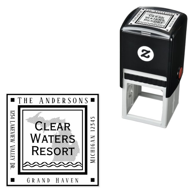 Michigan Karta Sjö House Returadress Square Självfärgande Stämpel (In Situ)