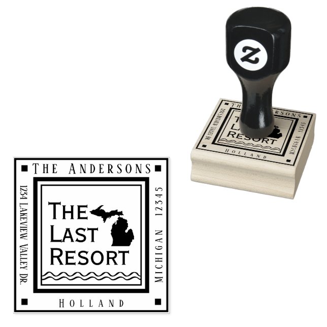 Michigan Karta Sjö House Returadress Square Stämpel (Stämplad)