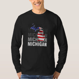 Michigan Karta USA flagga T Shirt