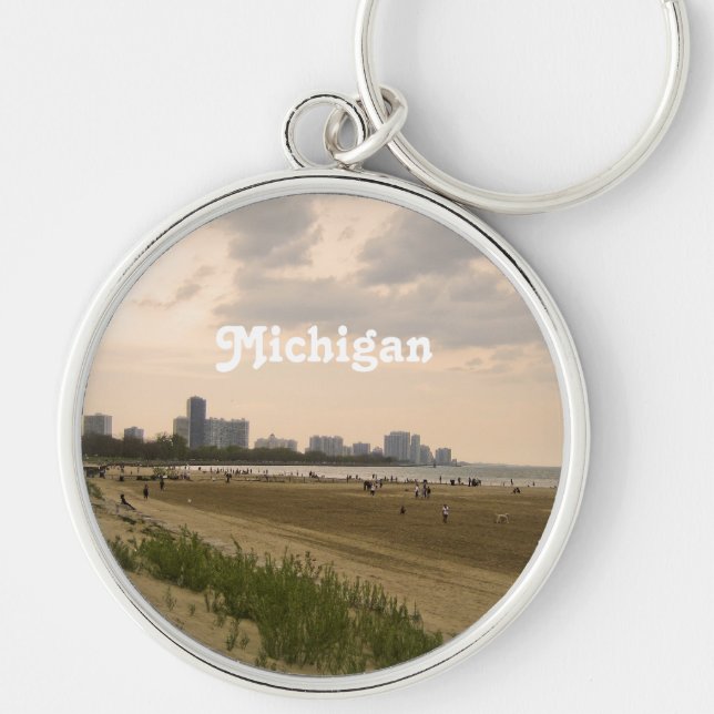 Michigan landskap rund silverfärgad nyckelring (Framsidan)