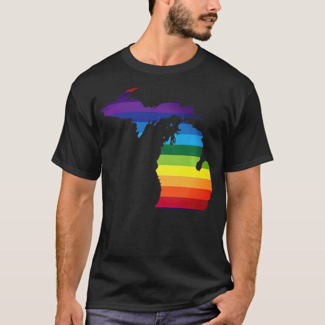 Michigan LGBT Rainbow Flagga Gay pride T Shirt (Framsida)