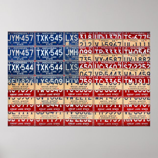 Michigan License Plate American Flagga Art Poster (Framsidan)