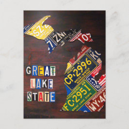 Michigan License Plate Karta Art Postcard Vykort