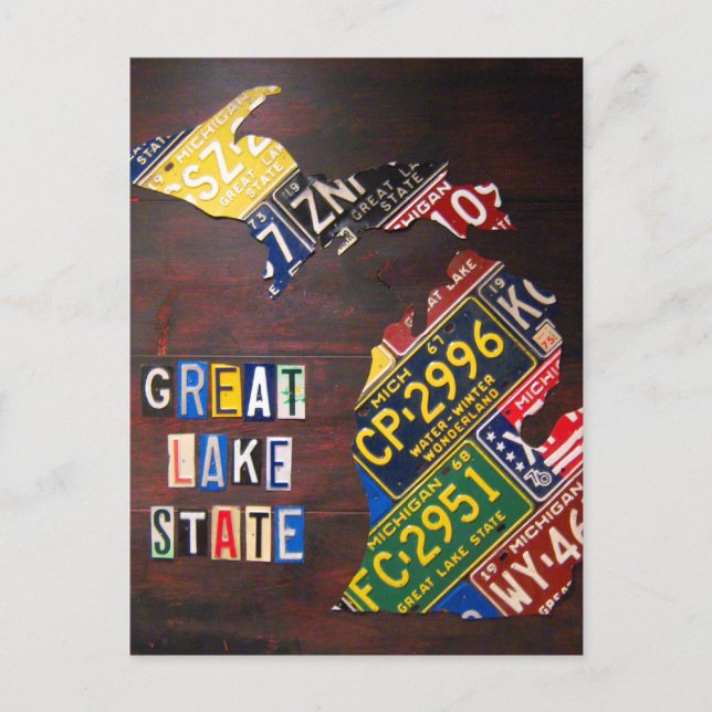 Michigan License Plate Karta Art Postcard Vykort (Framsida)