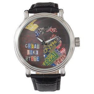 Michigan License Plate Karta Art Wrist Watch Armbandsur